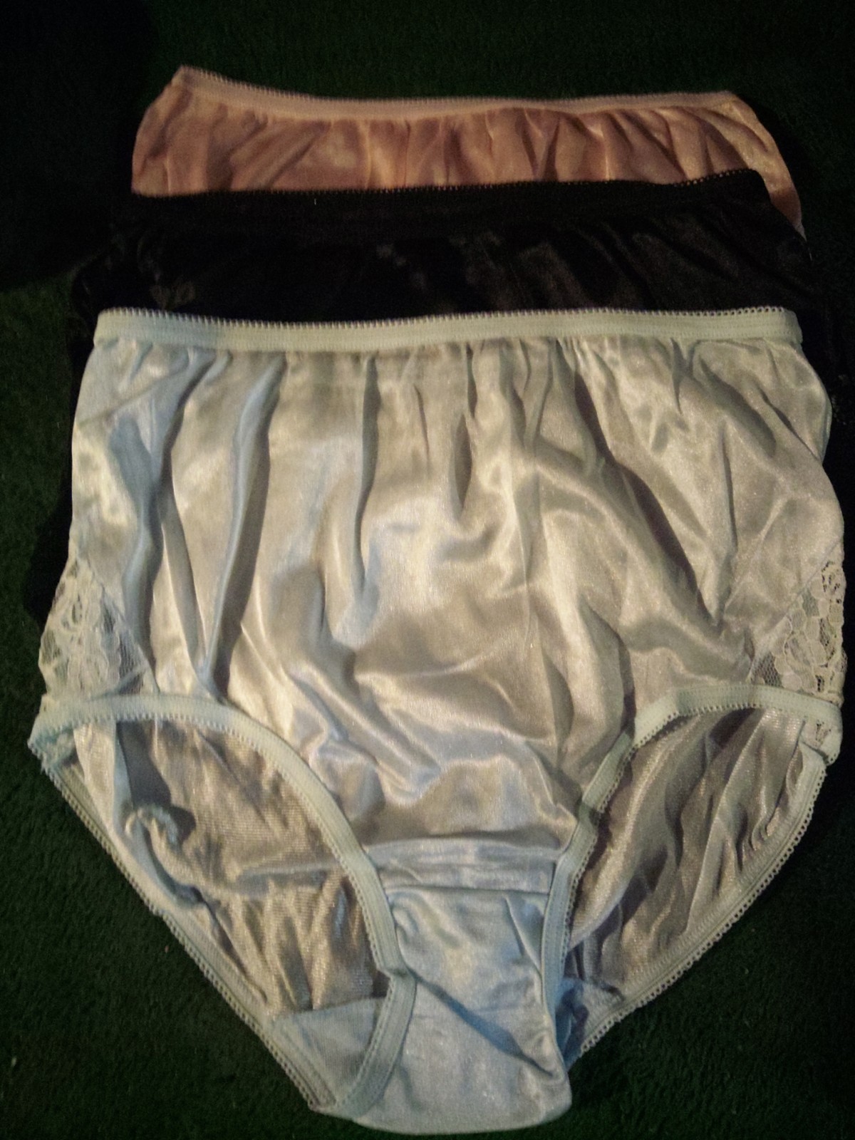 Lot Of 4 – 100% Nylon Brief Panties With Lace Silky Soft Size 7