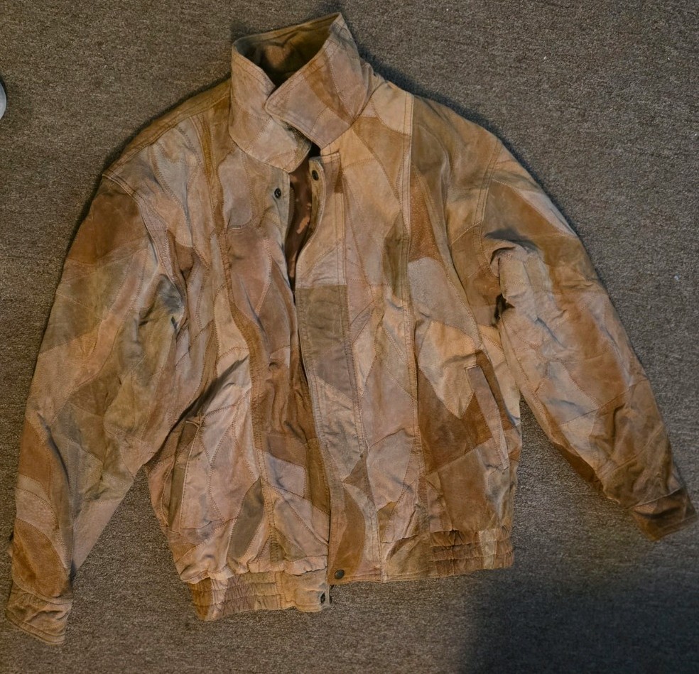 RARE AUTHENTIC PIGSUEDE LEATHER JACKET PATCHWORK PATTERN Size LARGE