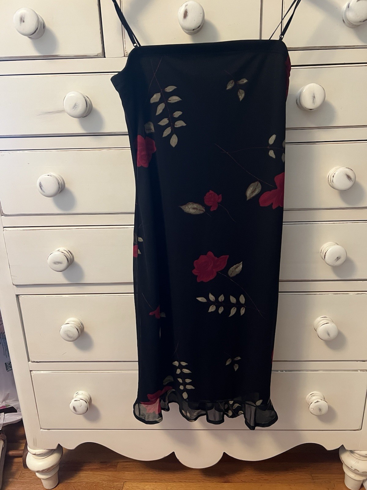 Vintage InG International Newport Group Large Spaghetti, Straps Black Red Roses