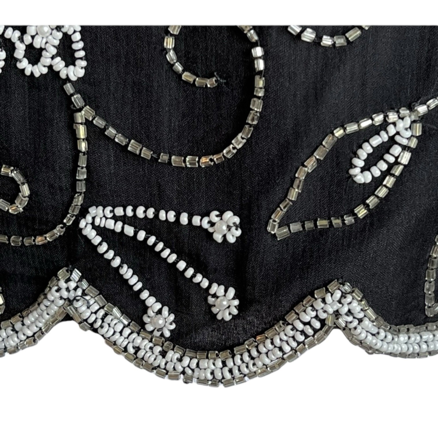 Vtg Laurence Kazar New York Evening Top Large Black Silver White Beaded Sequin