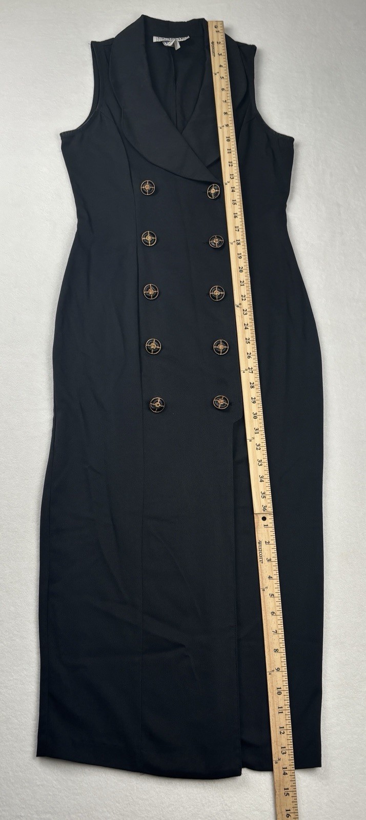 Vintage LaBelle Black Double Breasted Sleeveless Midi Dress Size 5 USA