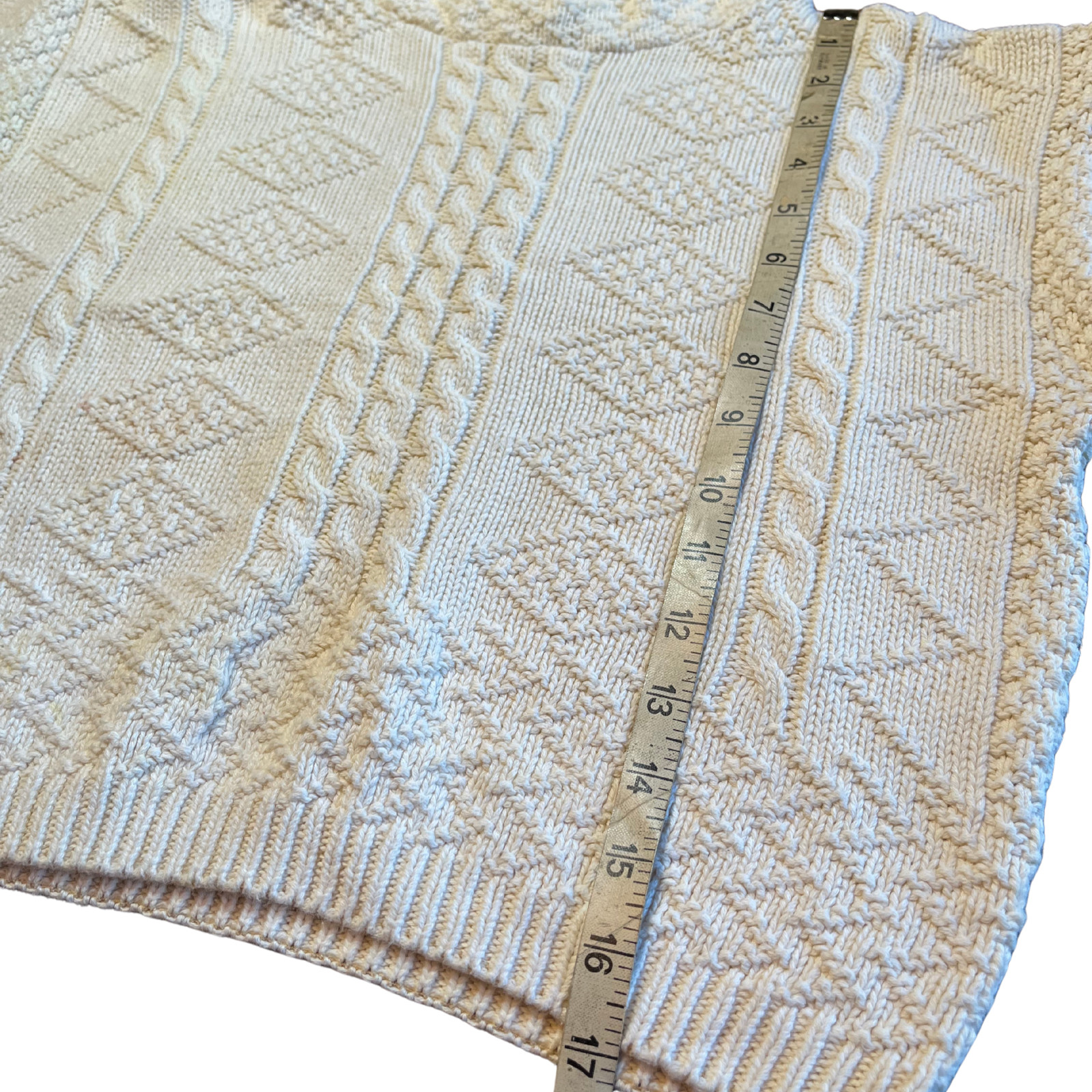 Vintage 90s Cream Cable Knit Sweater XXS Cropped Chunky Fairy Academia Fisherman