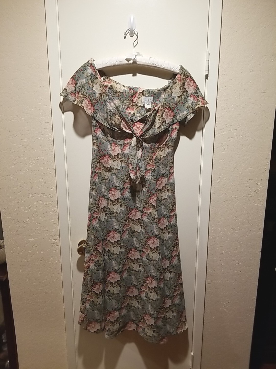 VTG Expo Floral Cottagecore Tea Party Dress Floral Size 8 Midi Sage Green Ivory