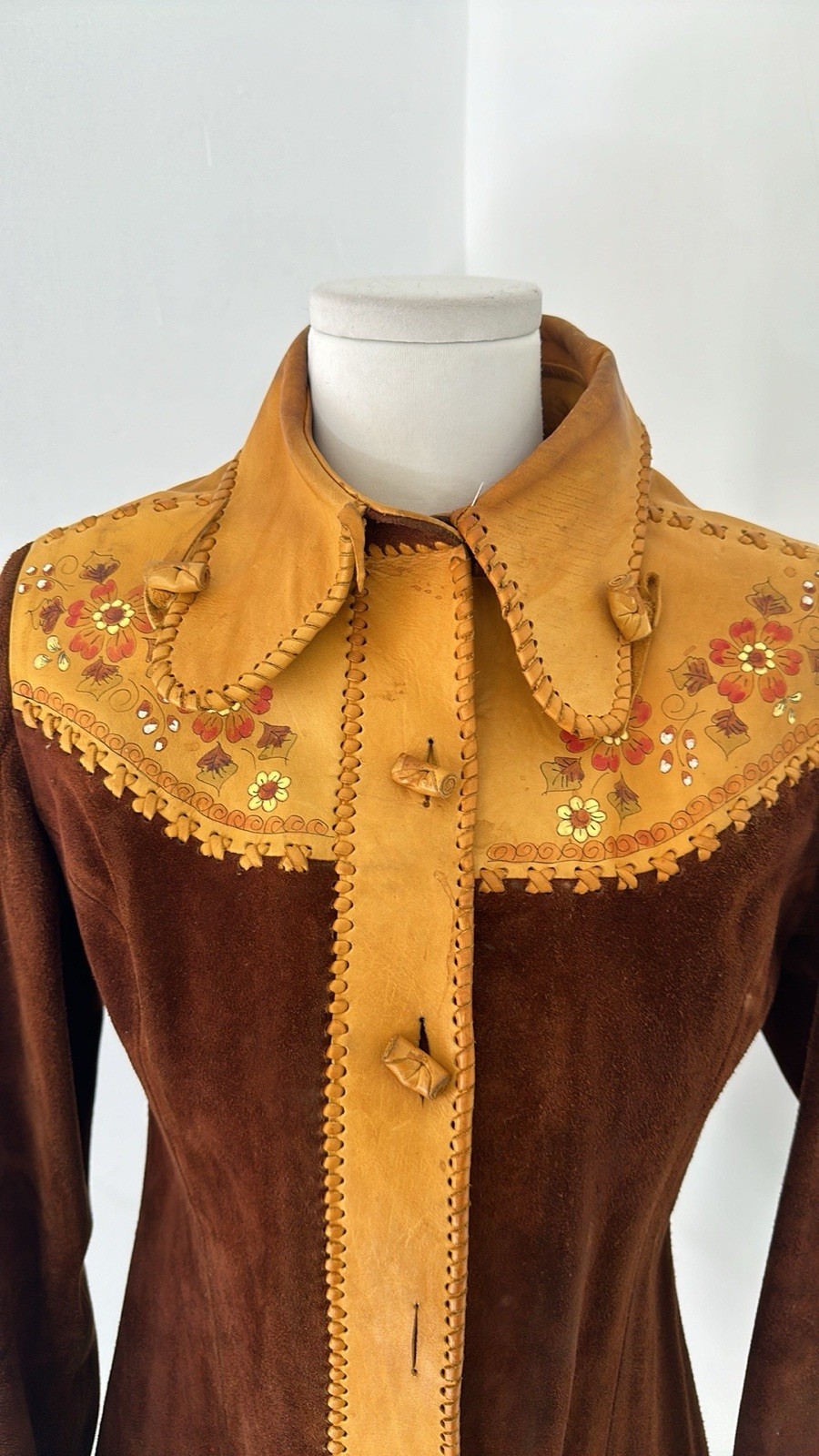 Vintage 70s CHAR Handpainted Hippy Genuine Suede Jacket