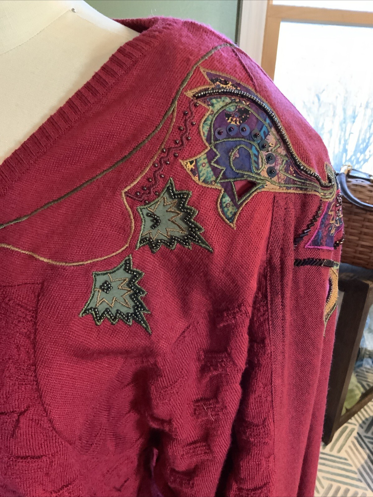 Marc D’Alcy Vintage 80s Knit Skirt Suit Knit Sweater Beaded Embroidery Sz Sz L ￼