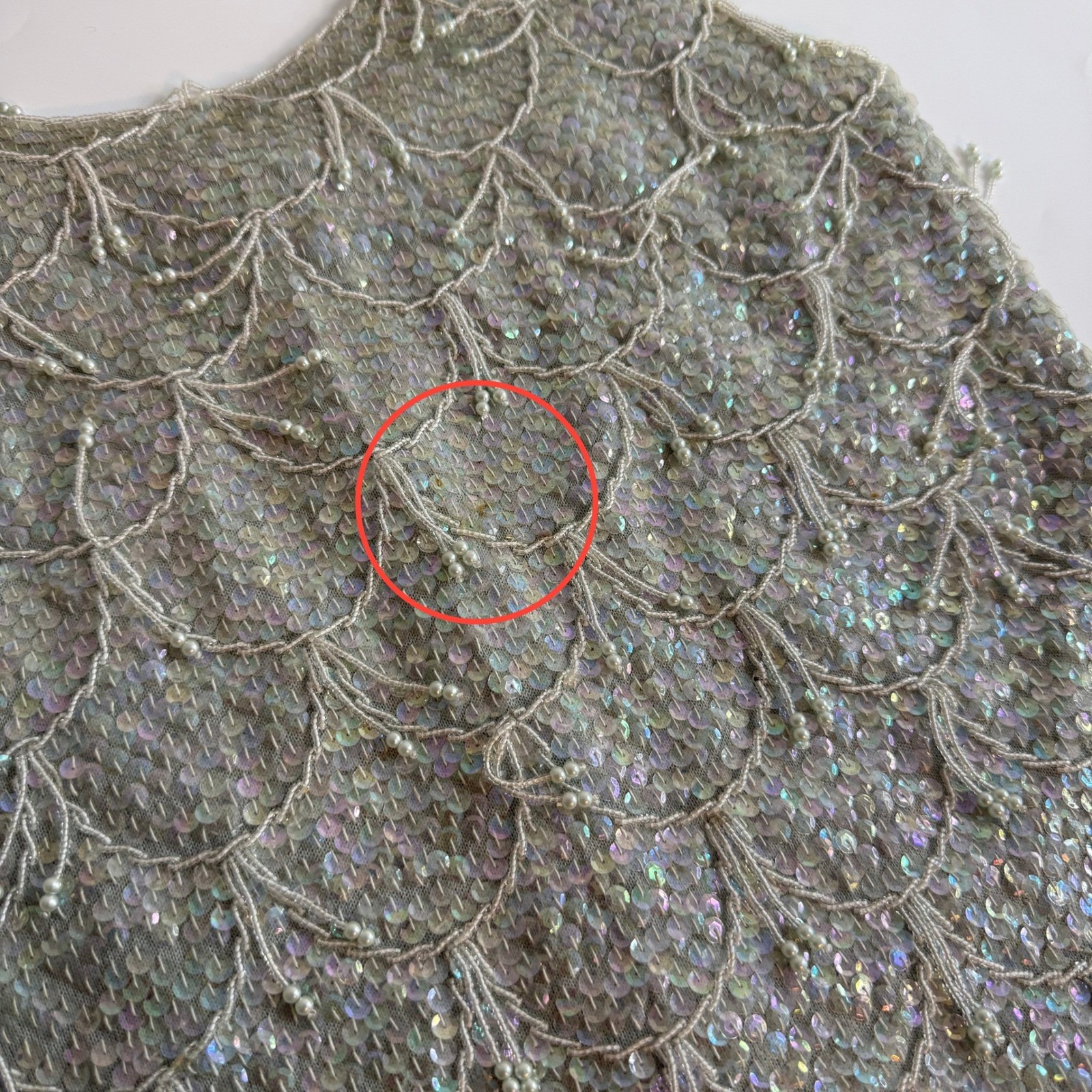 Vintage Beaded Sequin Evening Top Mermaidcore Gatsby Fairy 100% Wool Hong Kong S