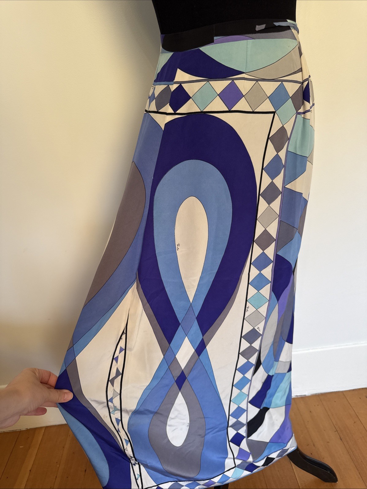 Vintage Emilio Pucci Silk Blend Maxi Skirt “Onde Wave” Pattern XS