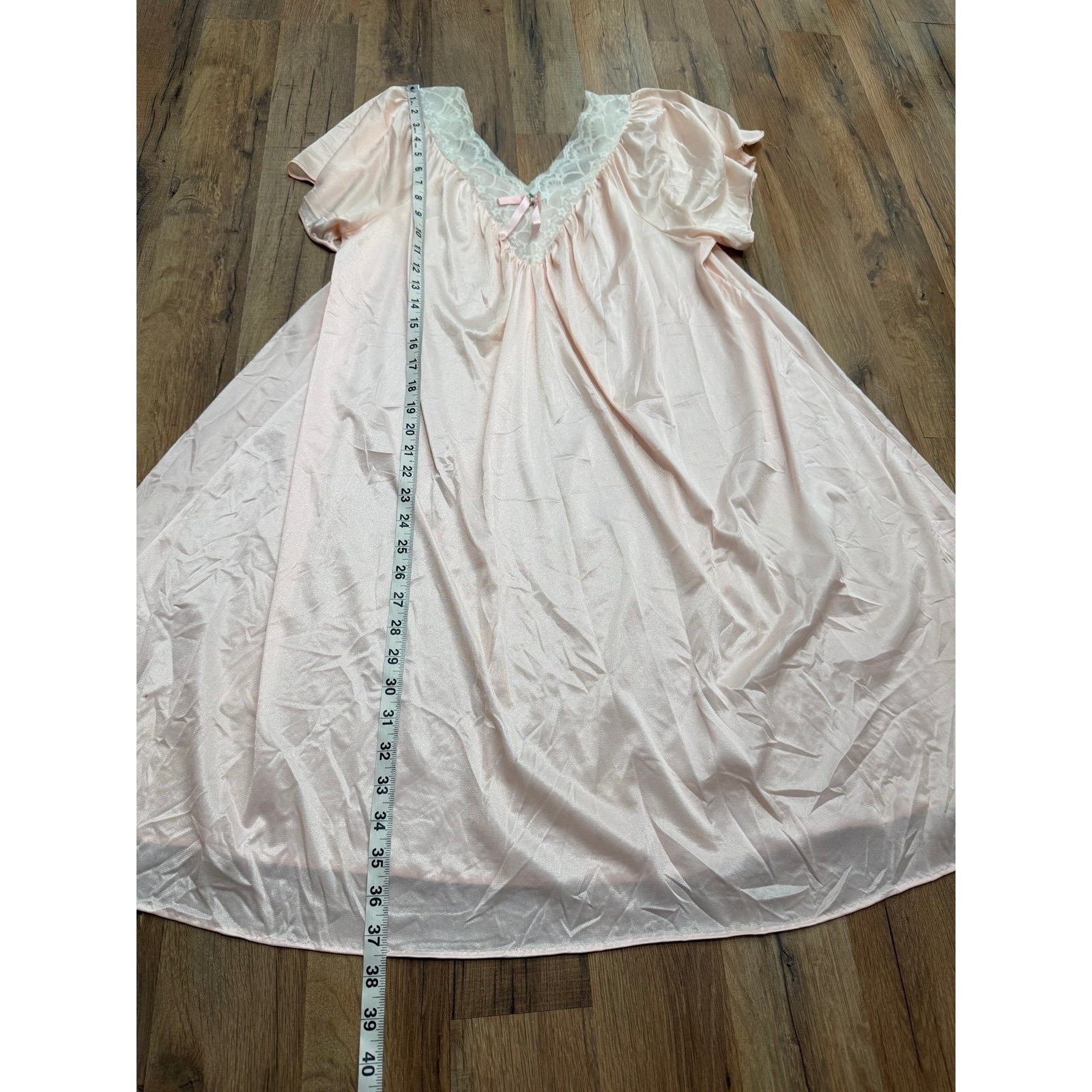 Vintage Finesse Pink Satin Nightgown Lace Trim Babydoll Sleep Dress USA