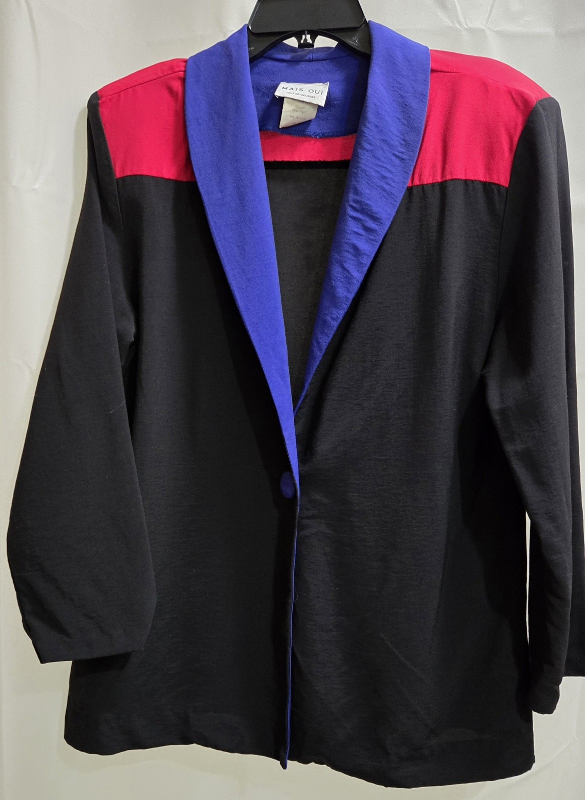 Vintage Women’s Mais Oui Color Block Blk/Red/Purple 1 Button Shoulder Pads Sz 10