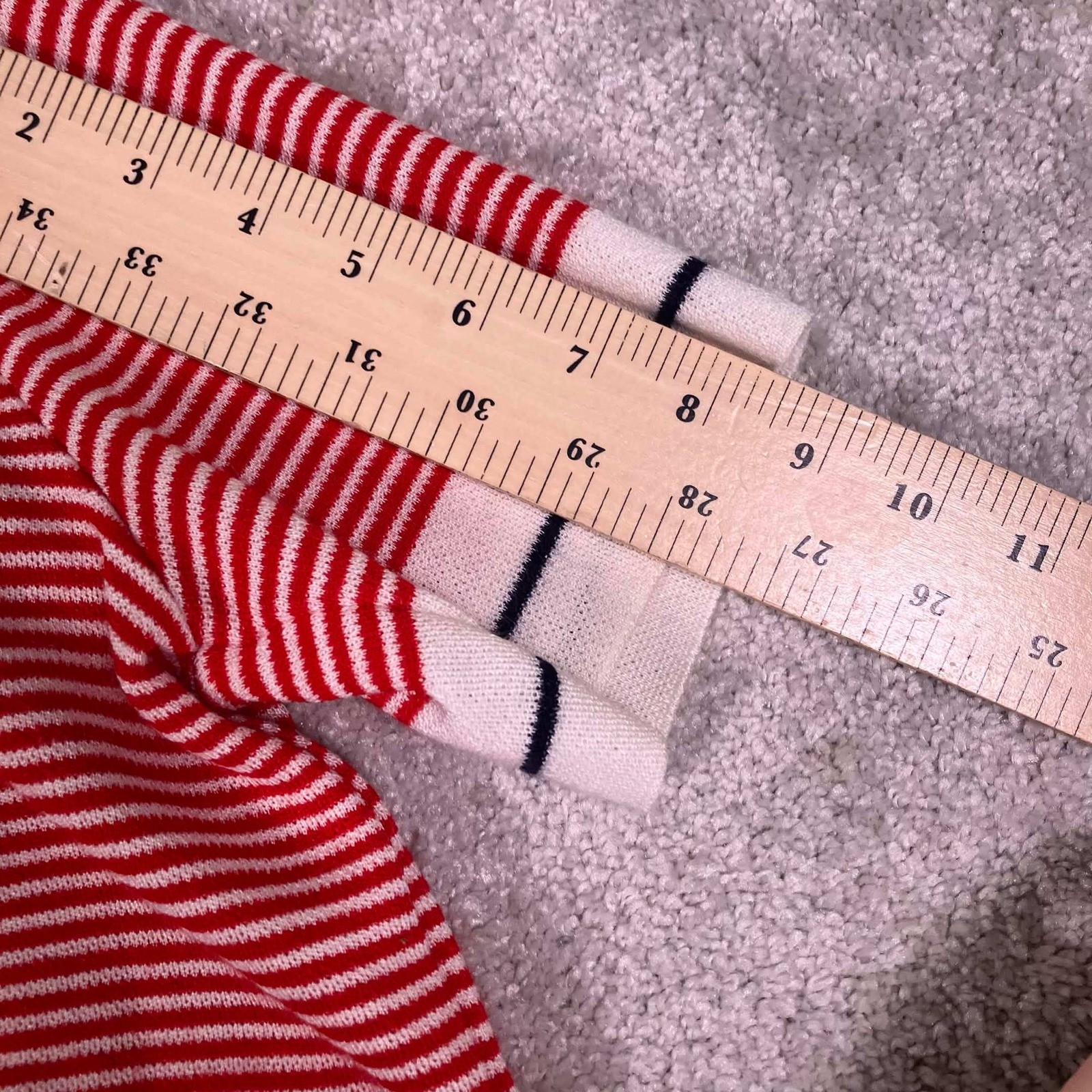 Vintage 80s Knit V-Neck Nautical Red White Striped Short Sleeve Sweater Retro