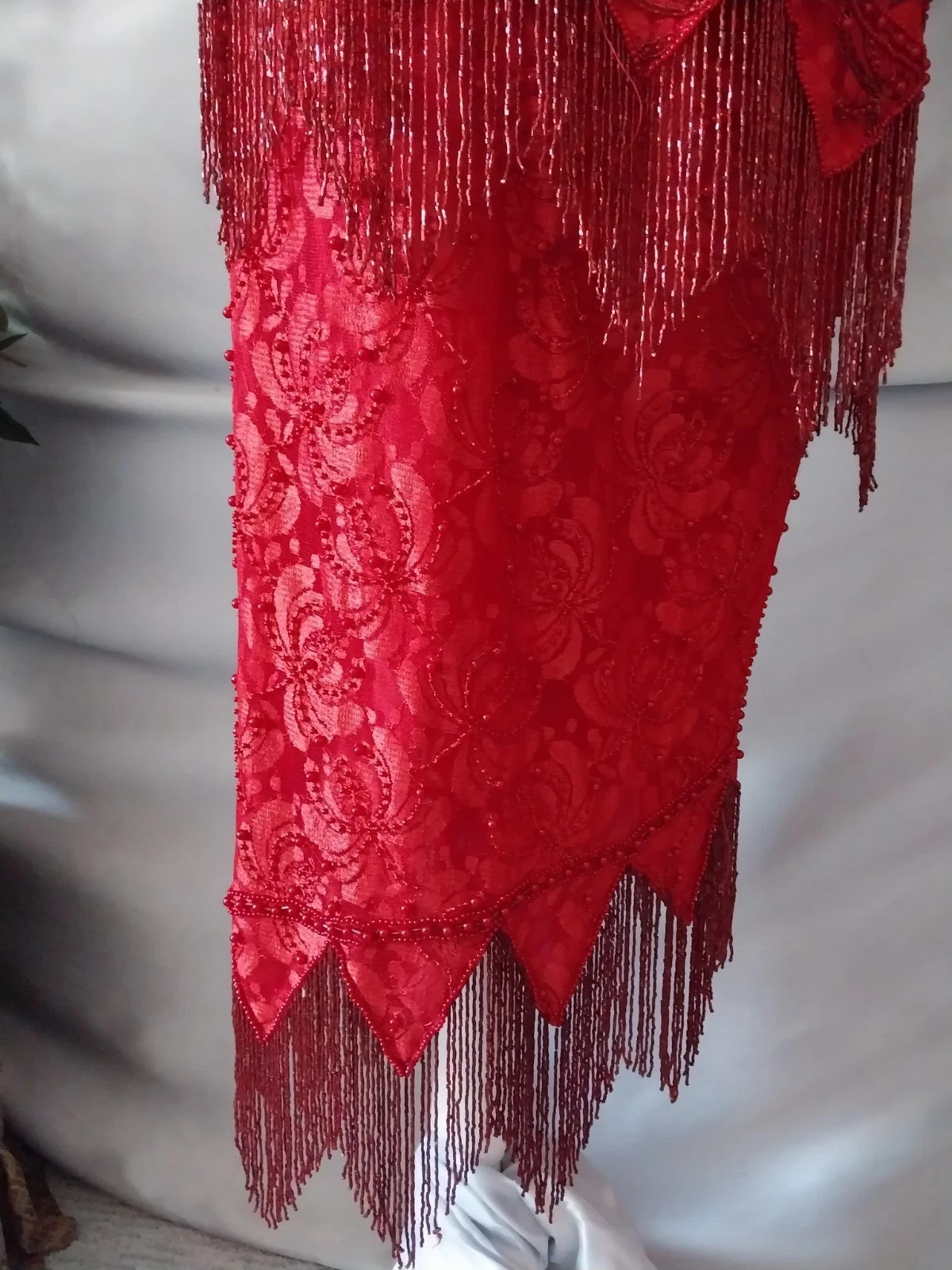 VTG FLAPPER BEADED FRINGE RAGTIME GATSBY 20S STYL RED SKIRT BLOUSE DRESS SET 42
