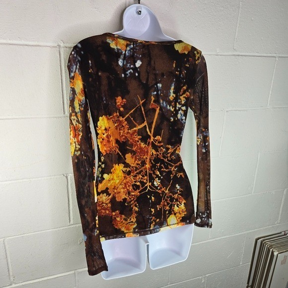 Vtg Y2k Vivienne Tam Micromesh Grunge Club Black Floral Shirt women’s xs