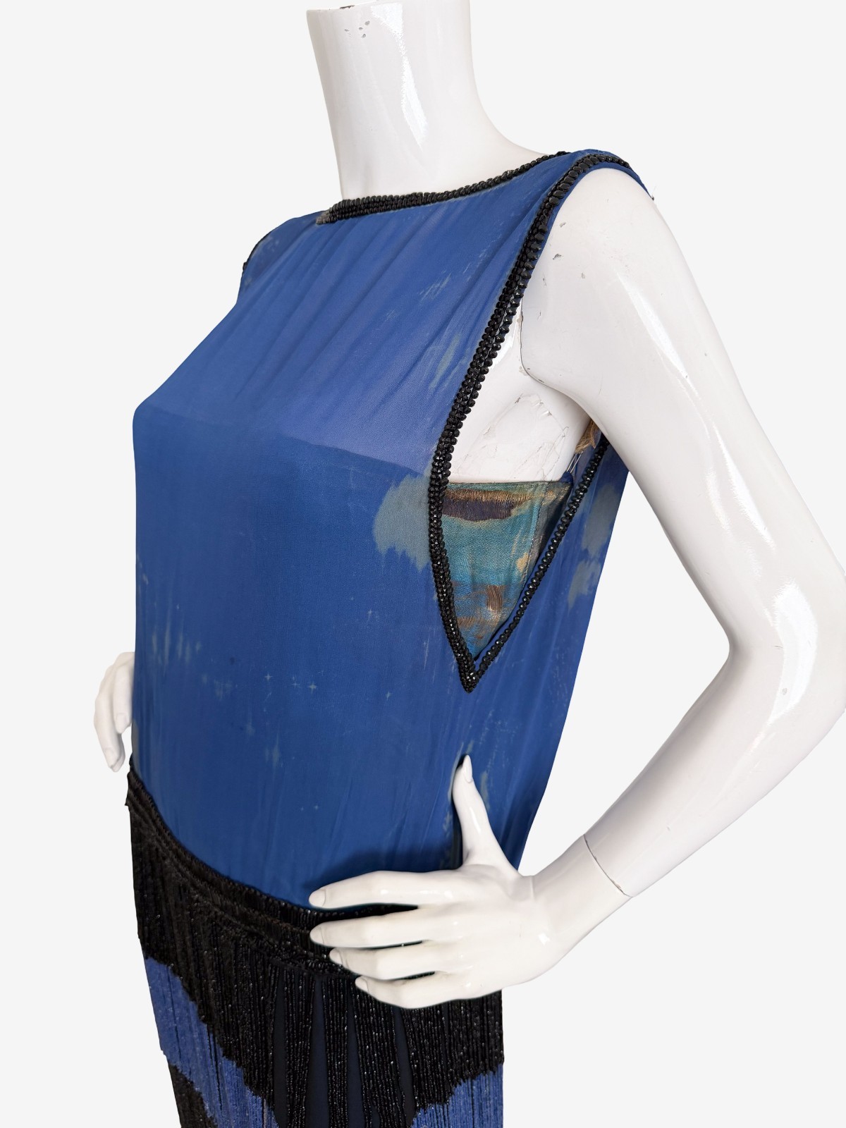 Antique 1920s Flapper Dress Silk Chiffon Beaded Fringe Art Deco