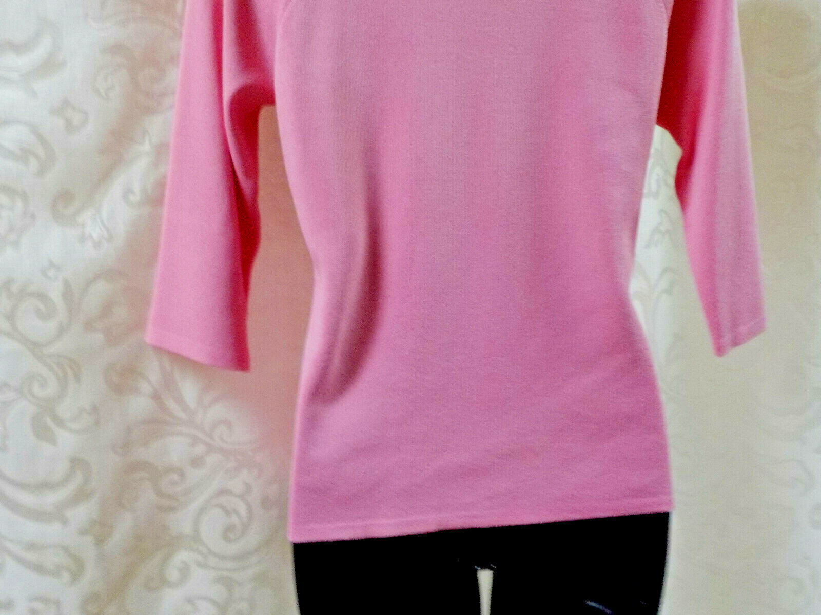 Vintage Joseph A. 1990’s Top Size M Pink Black Ribbon Trim 3/4 Sleeve Viscose Bl