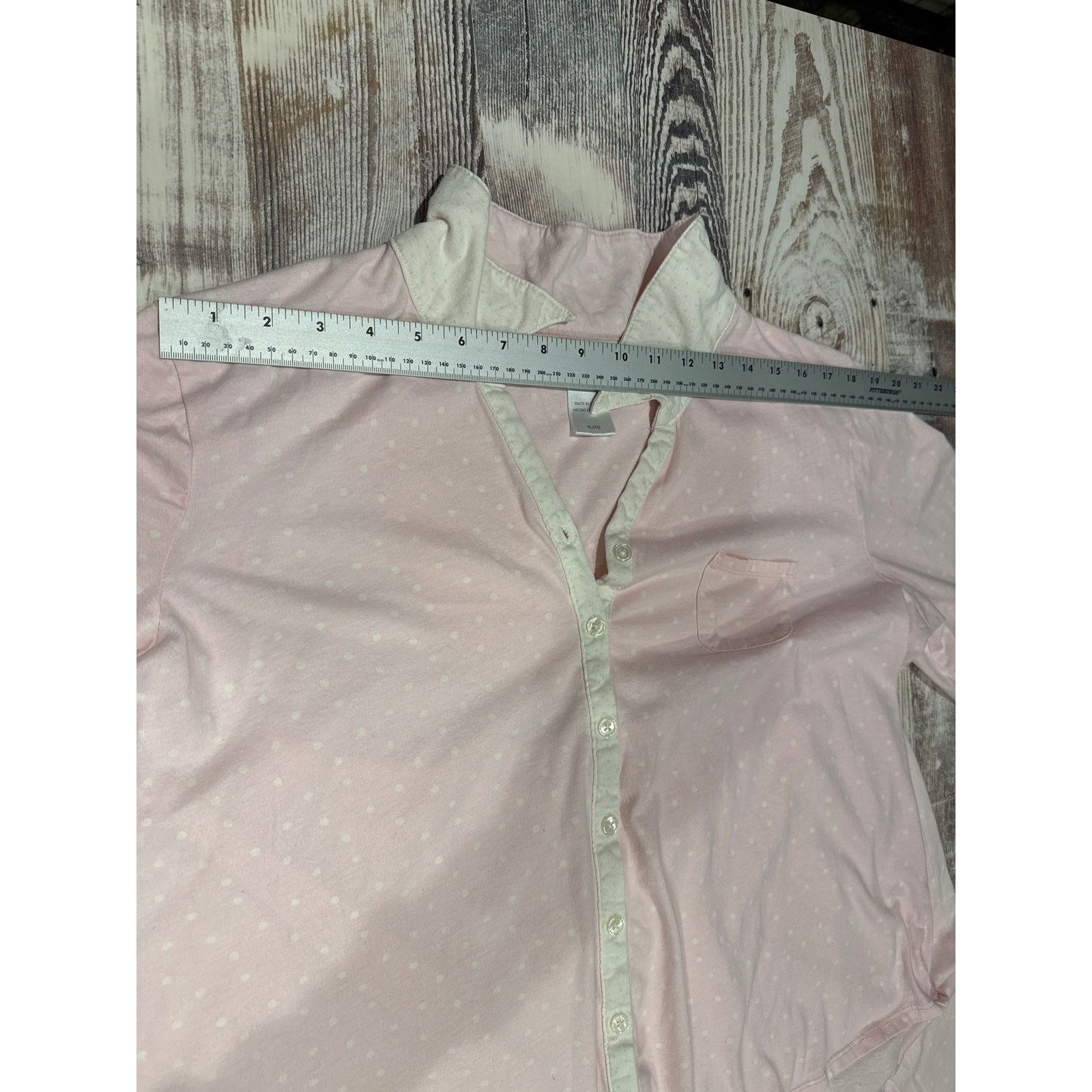 Nicole miller pajama set, pink with white dots, XL/XG bed nap top with collar