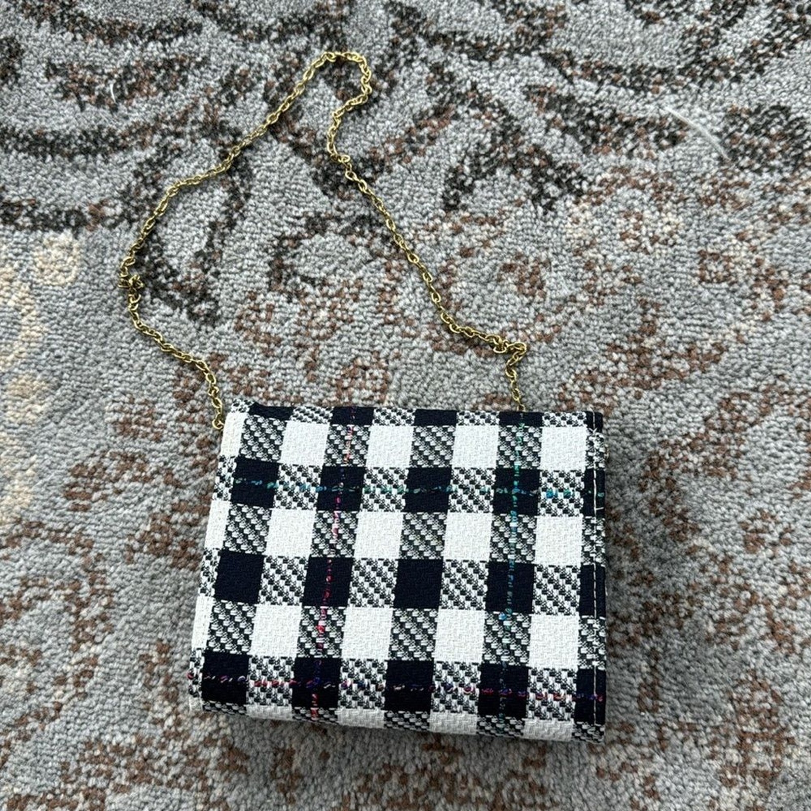 Vintage Rafael Linen Blend Plaid Skirt, Blazer & Purse Set Black White 16