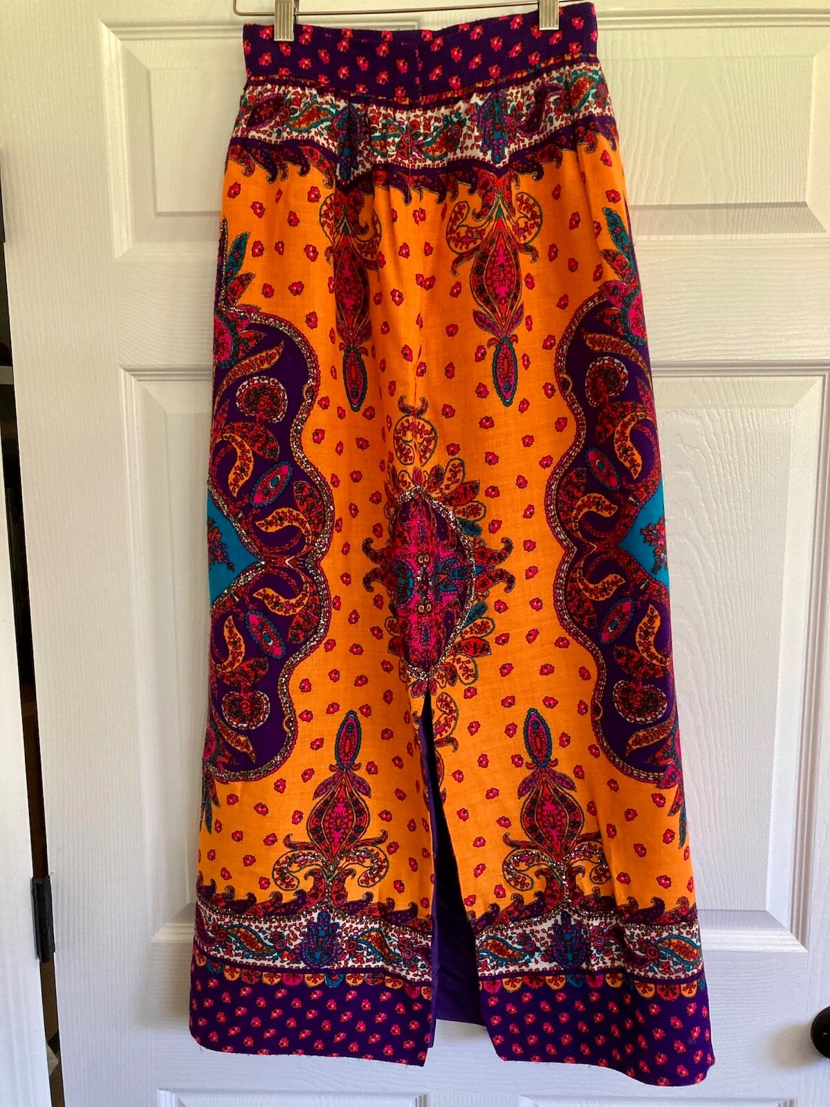 Vintage Malbe Hippie Skirt Maxi 37″ Bright/Bold w/Sequins,Back Slit &Lined