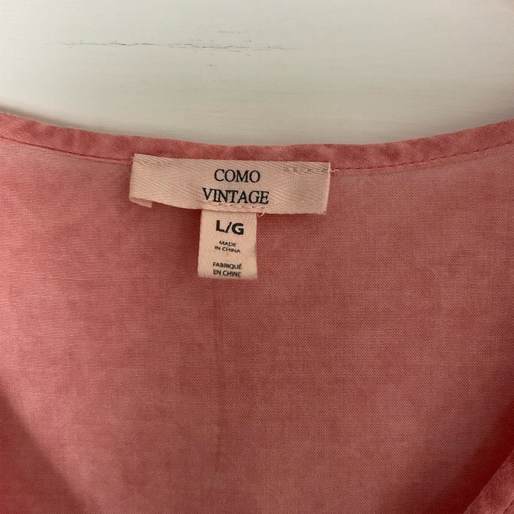Como Vintage Eyelet Lace Ruffle Trim Top Size Large Pink