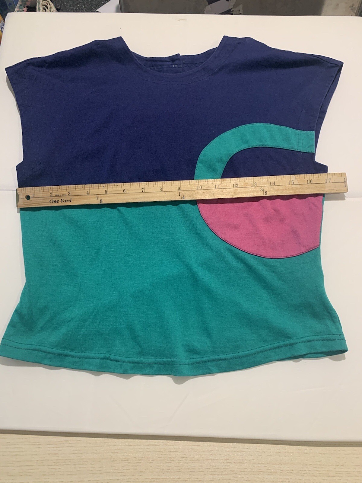 Vintage 80’s Blue Teal Pink Color Block Blouse & Skirt Set Size 6 Slim Bright