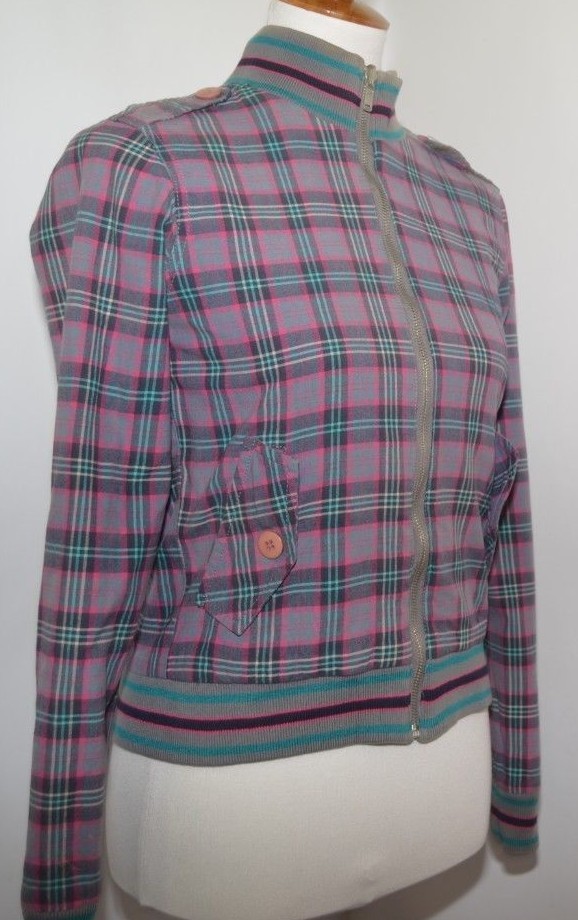 VTG 90s Billabong Spell Out Reversible Gray Plaid Teal Pink Jacket Womens S M