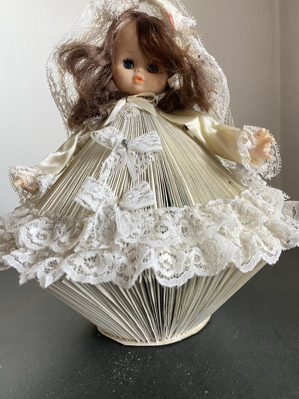Vintage Bridal / Wedding Doll – Lace Veil, Satin Dress, Blue Sleep Eyes