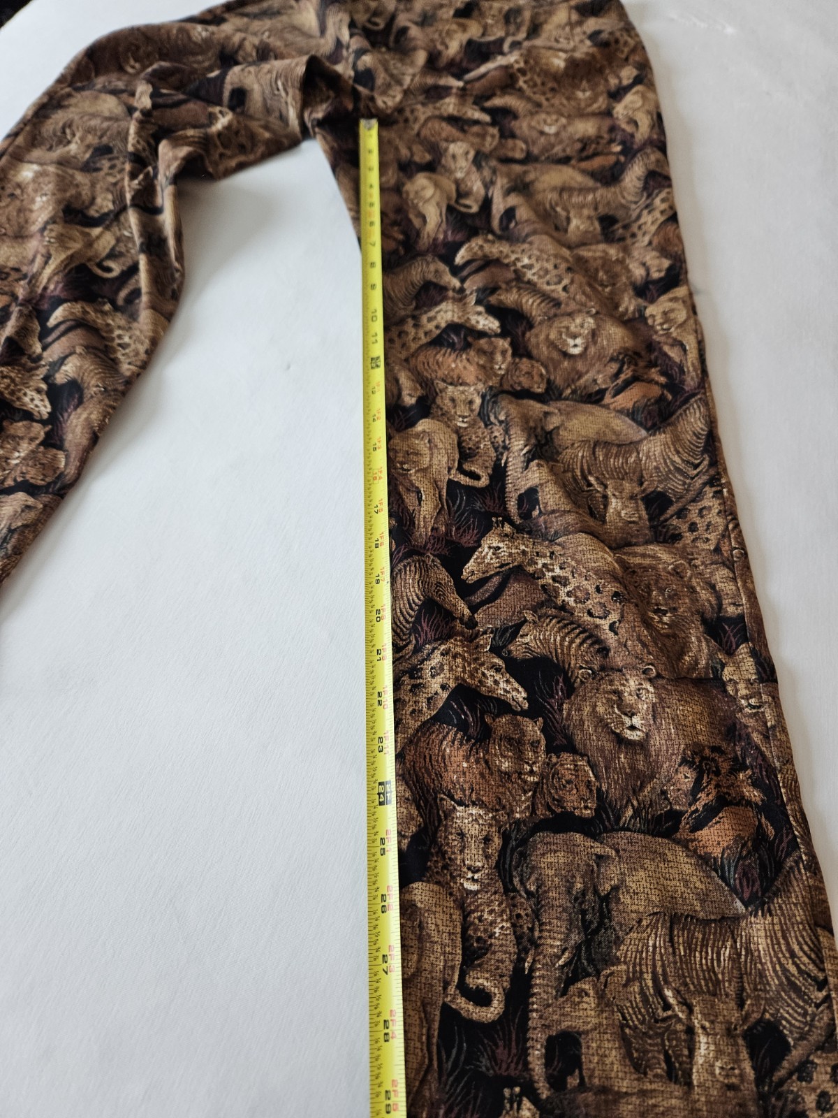 Vtg Sharon Young Animal Print Zebra Lion Giraffe Brown Corduroy-ish Pants 8