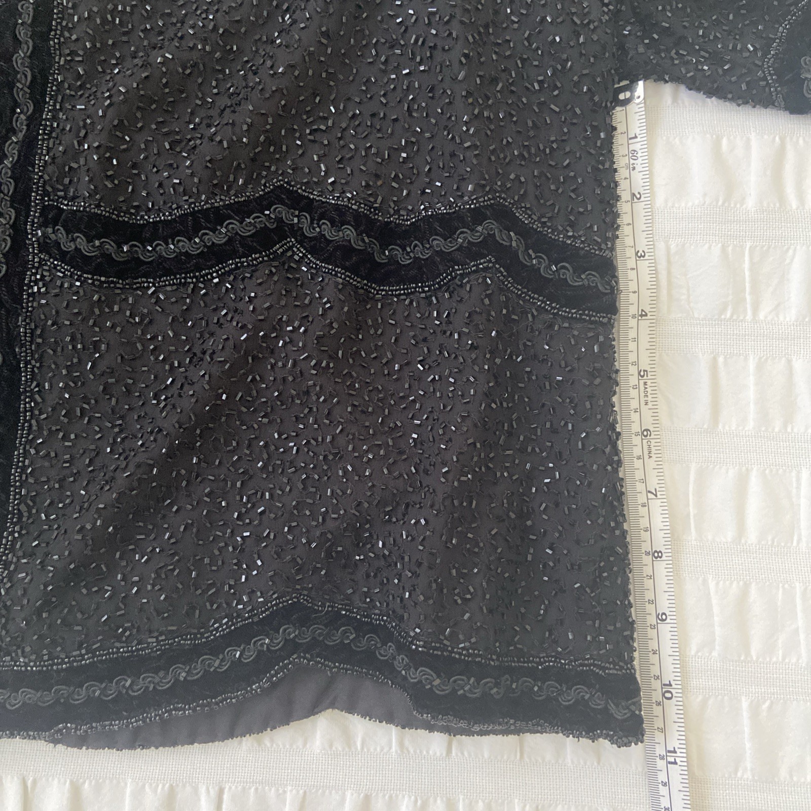 Jacket Vintage 80s NITELINE By Della Roufogali Black Beaded Sequin 100% Silk XL