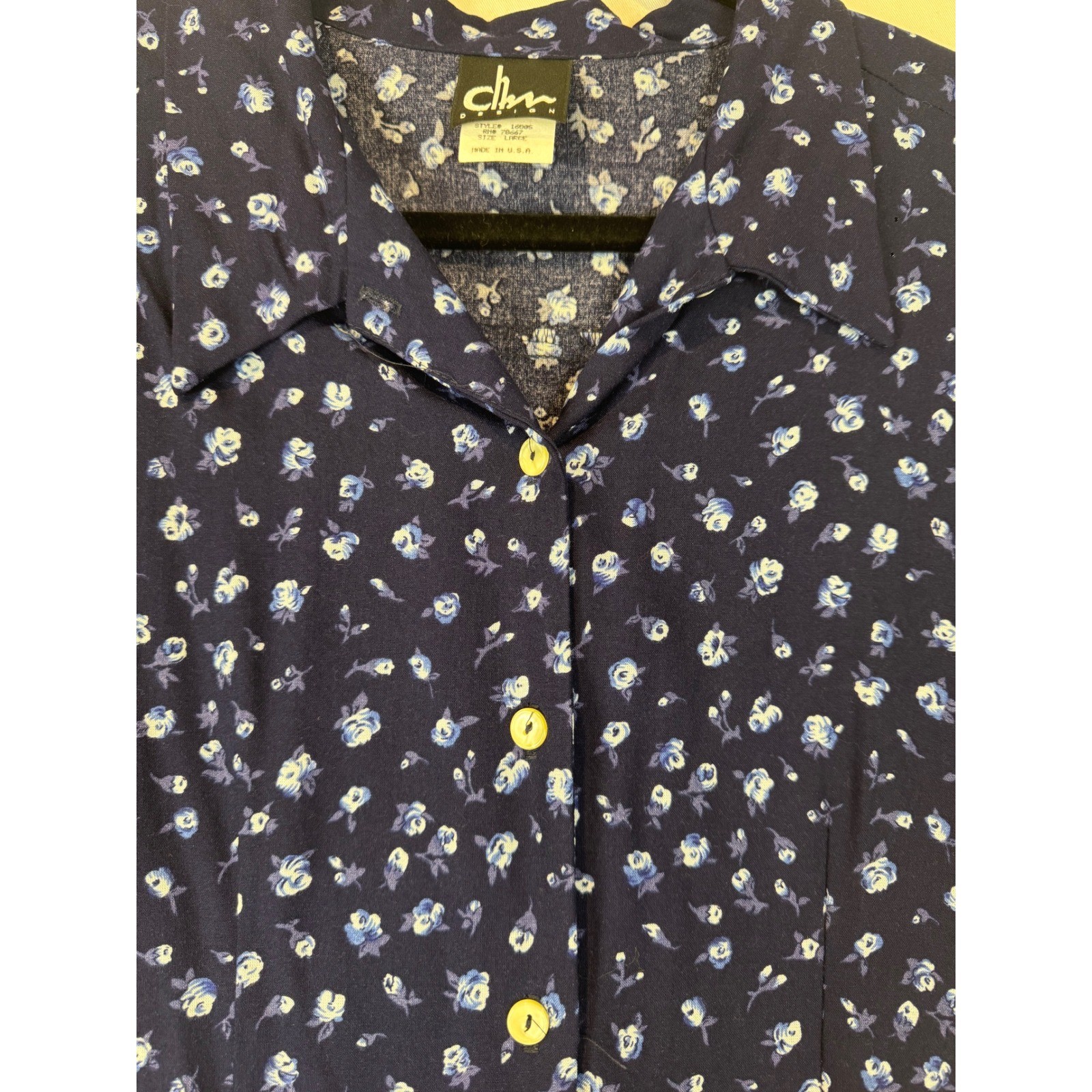 Vtg CHM Design Blue Floral Rayon 2 Piece Set Shirt Shorts LRG Summer Cottagecore
