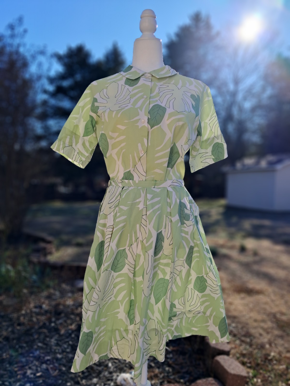 Vtg 60s MAJESTIC 2pc Skirt Set Green Leaf Pattern Size 14 READ