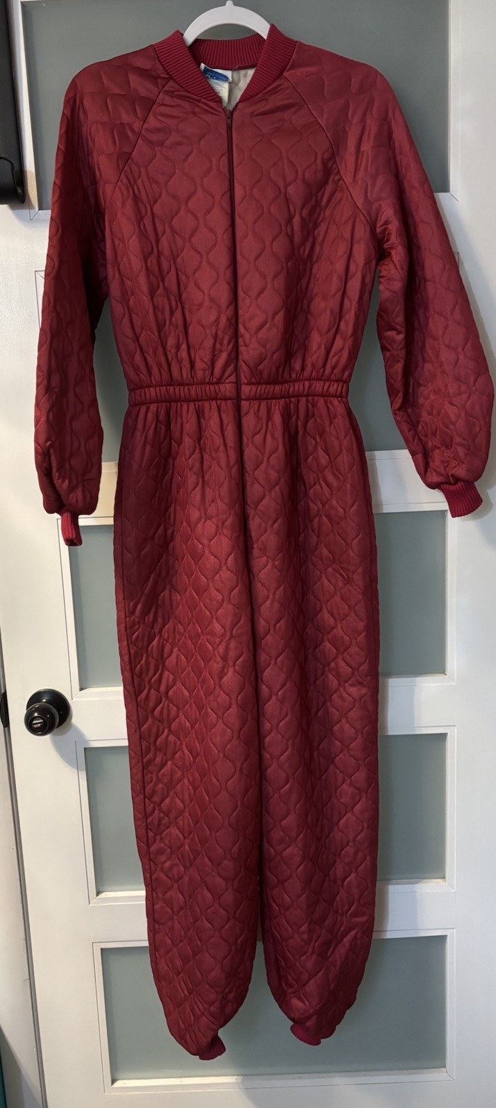 Vintage Red Quilted Pajama Jumpsuit Sz 12 Granny Prairie Winter Core USA