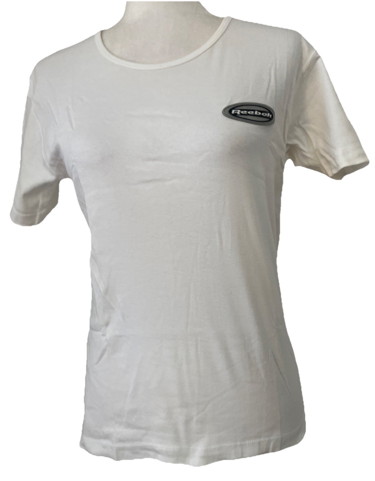 Reebok Womens T Shirt Top Vintage Spell Logo Patch Y2K USA White Large