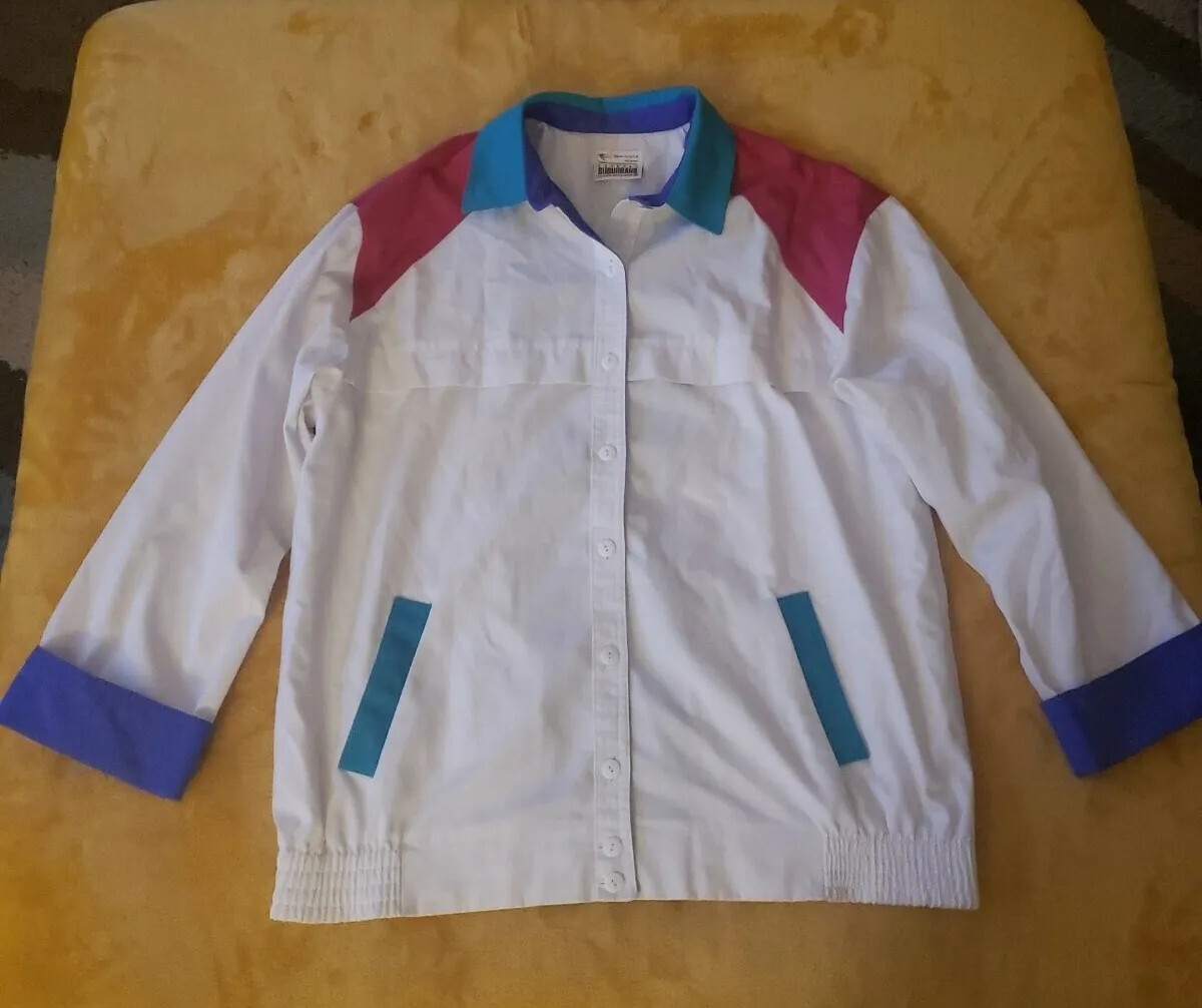 Color Block Jacket 80s 90s Womens Sz 16 Country Suburbans USA Button Up