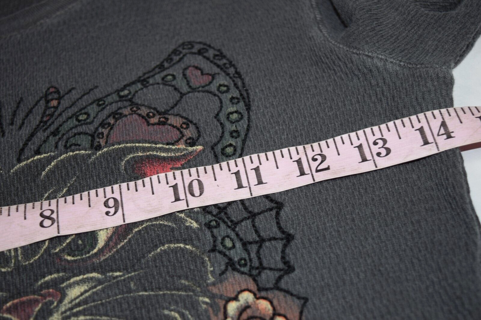 Vintage Thermal T-Shirt Lucky Peace Size S 80s 90s Wildcat & Roses Waffle Weave