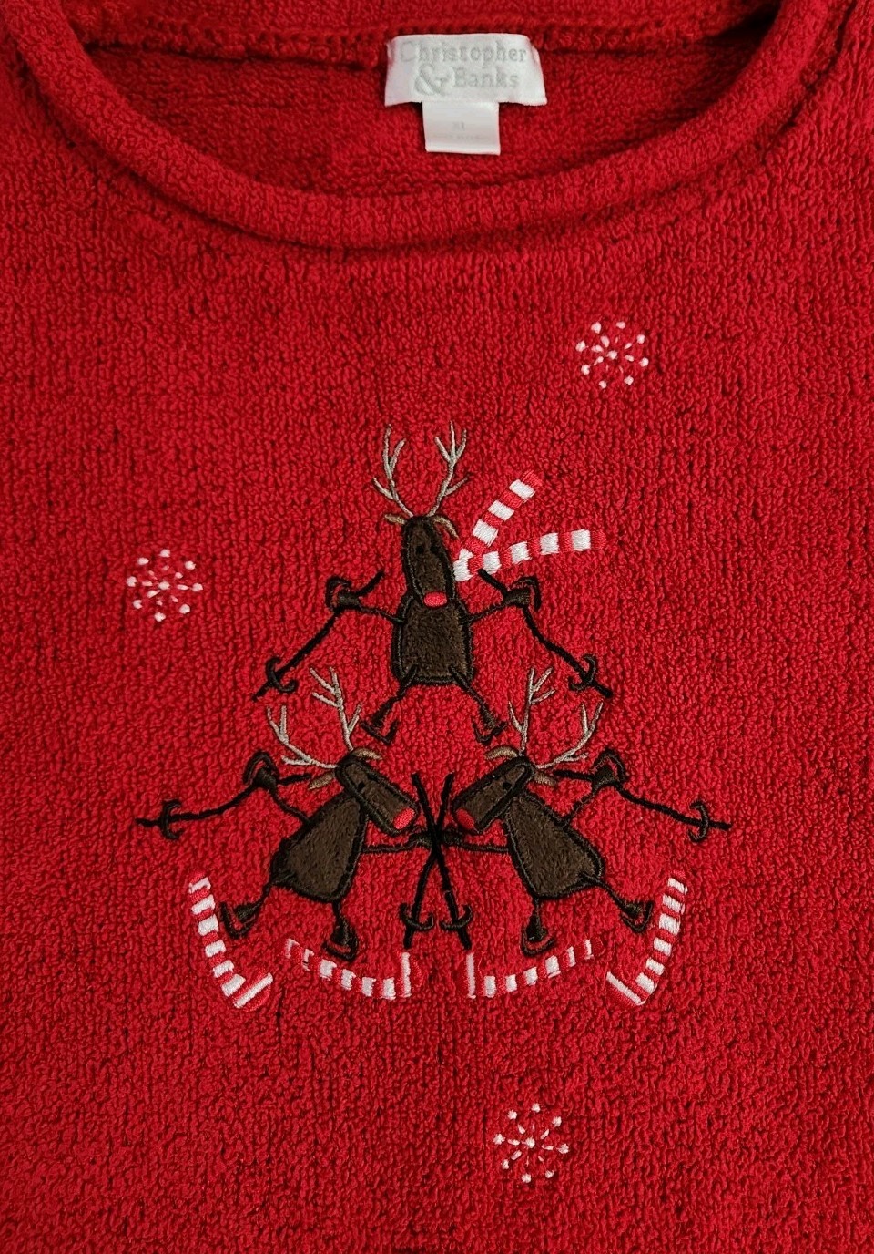 Sz XL Christopher & Banks Christmas/Winter Embroidered Reindeer Sweater