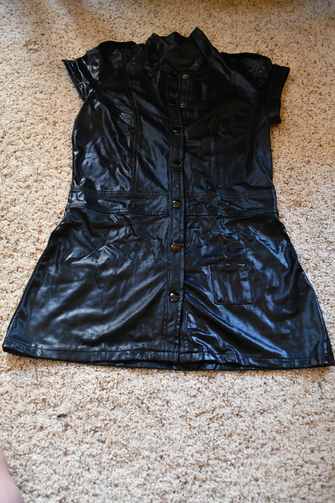 BLACK SHINY BUTTON UP MINI DRESS DREAMS ONE SIZE