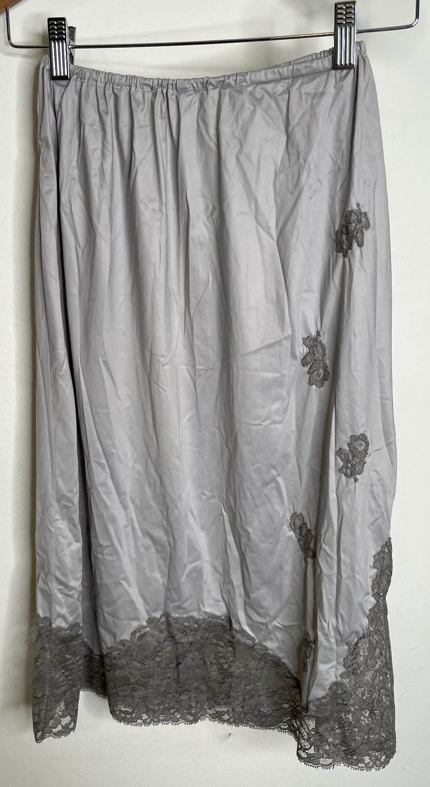 Vintage 40s 50s Van Raalte Gray Purple Half Slip M Lace Floral Satin Suavette