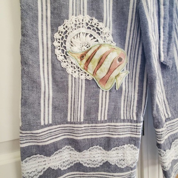 Upcycled Refashioned Boho Beach Themed Cotton Linen Capris Sz Small