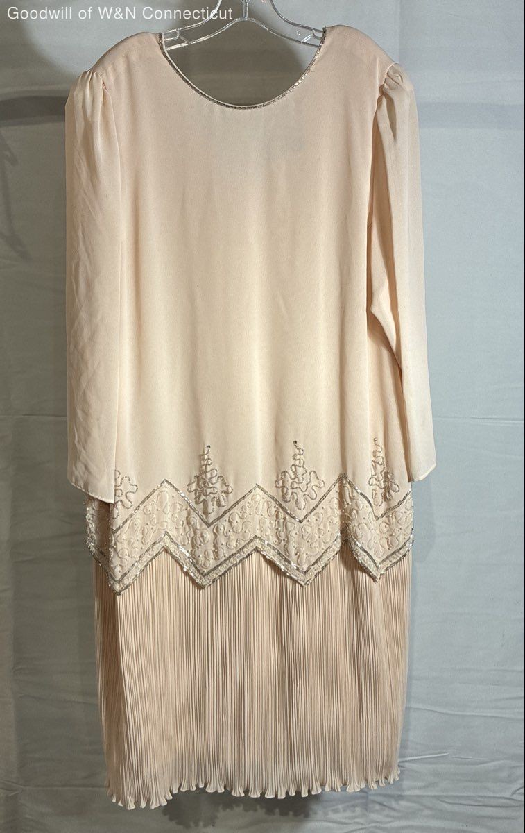 Vintage 90s Argenti Women’s Pink Beaded Sequined Pleated Drop Waist Dress Sz 18