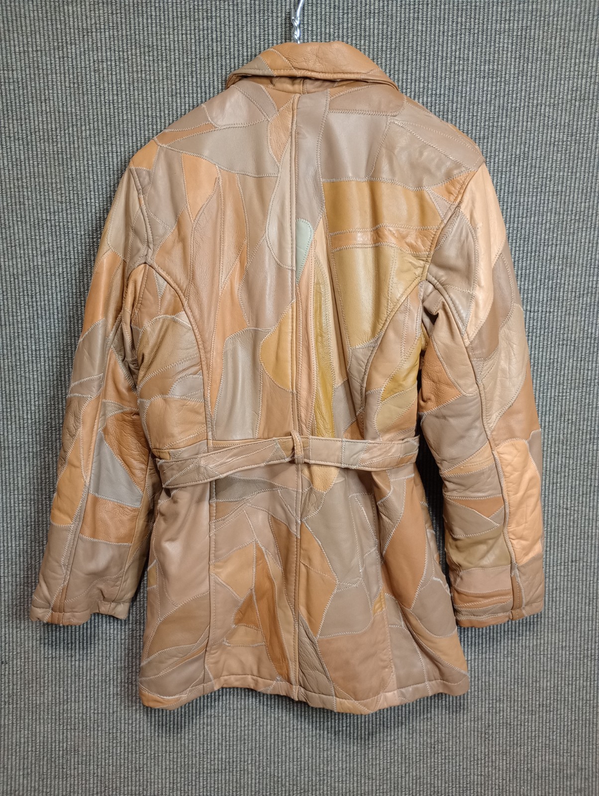 Vintage Vilanto Leather Patchwork Jacket With Belt Medium Nude Tans Color
