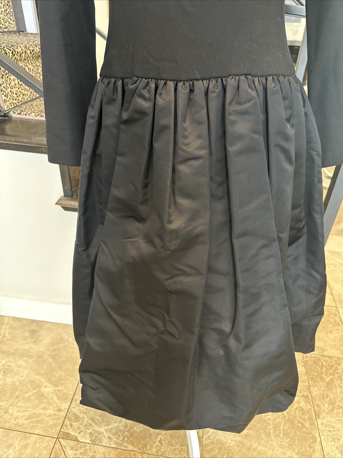 William Pearson 80s Black Wool Drop Waist Stiff Satin Balloon Skirt Dress Size 6