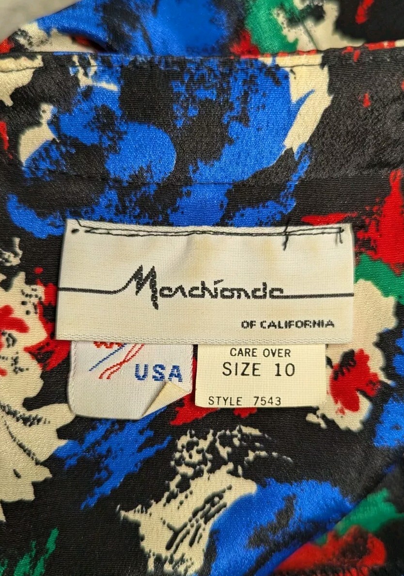 VTG MARCHIONDA OF CALIFORNIA Red White Blue Green SHIFT Dress PUFF Sleeve Sz 10