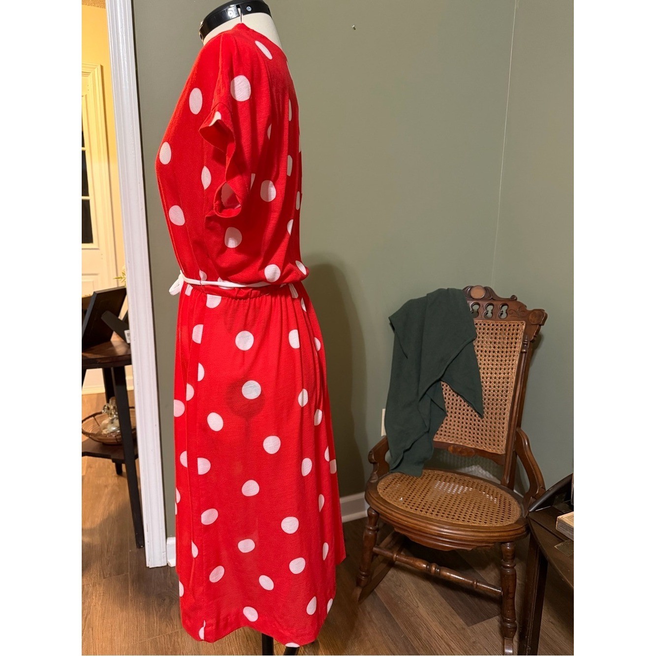 Tabby of California Vintage 80s Red White Polka Dot Midi Dress Retro Size 10