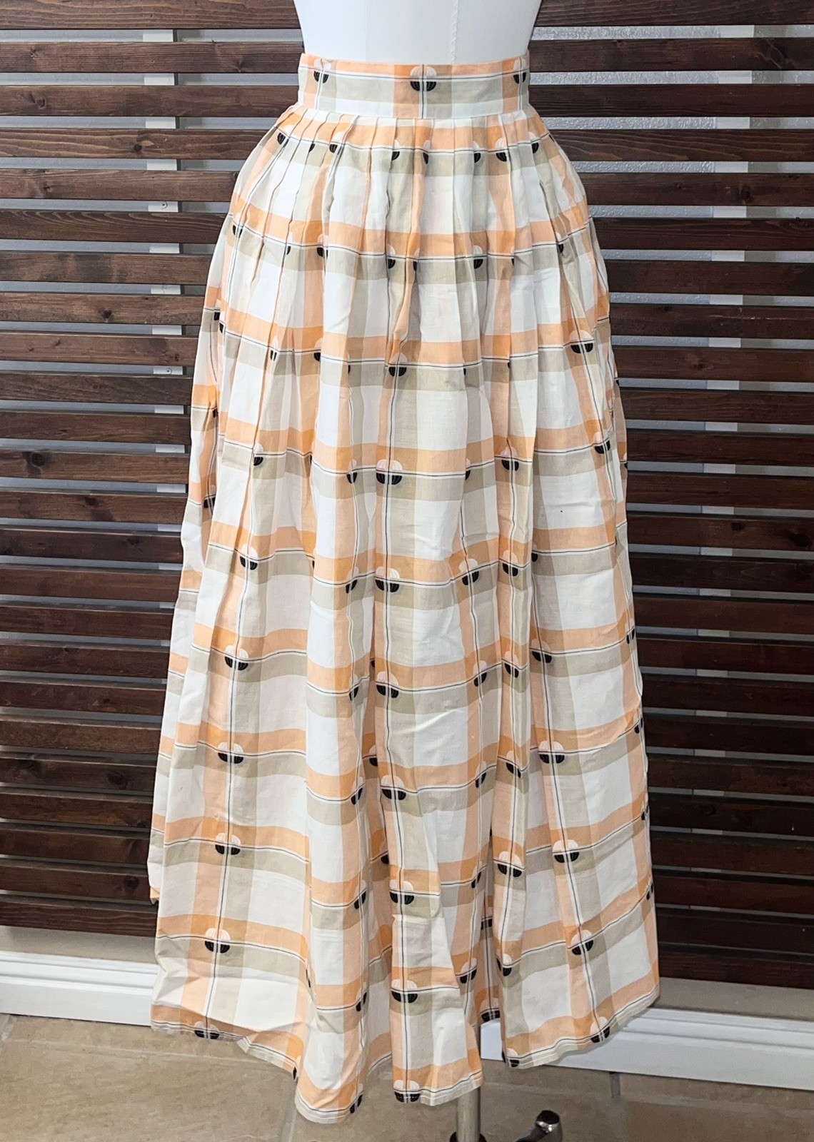 1950s Vintage White Orange Black Plaid High Waist Rockabilly VLV Circle Skirt