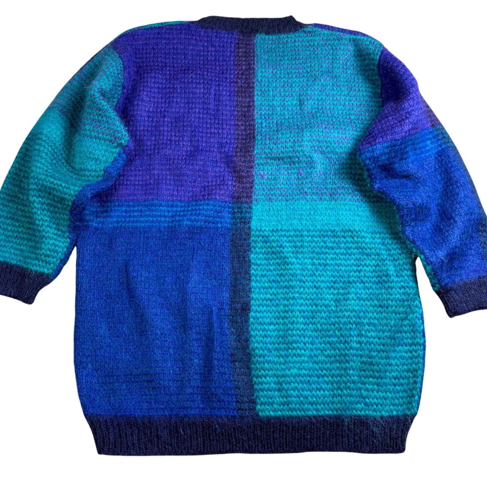 Mohair Blend Sweater Women Medium Blue Purple Colorblock Retro Vtg Paul Harris