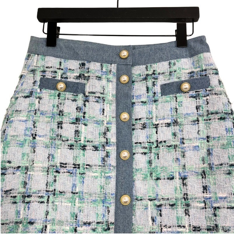 NWT Nanette Lepore Tweed A-Line Mini Skirt Blue Multi Pearl Button Sz 2 Parisian