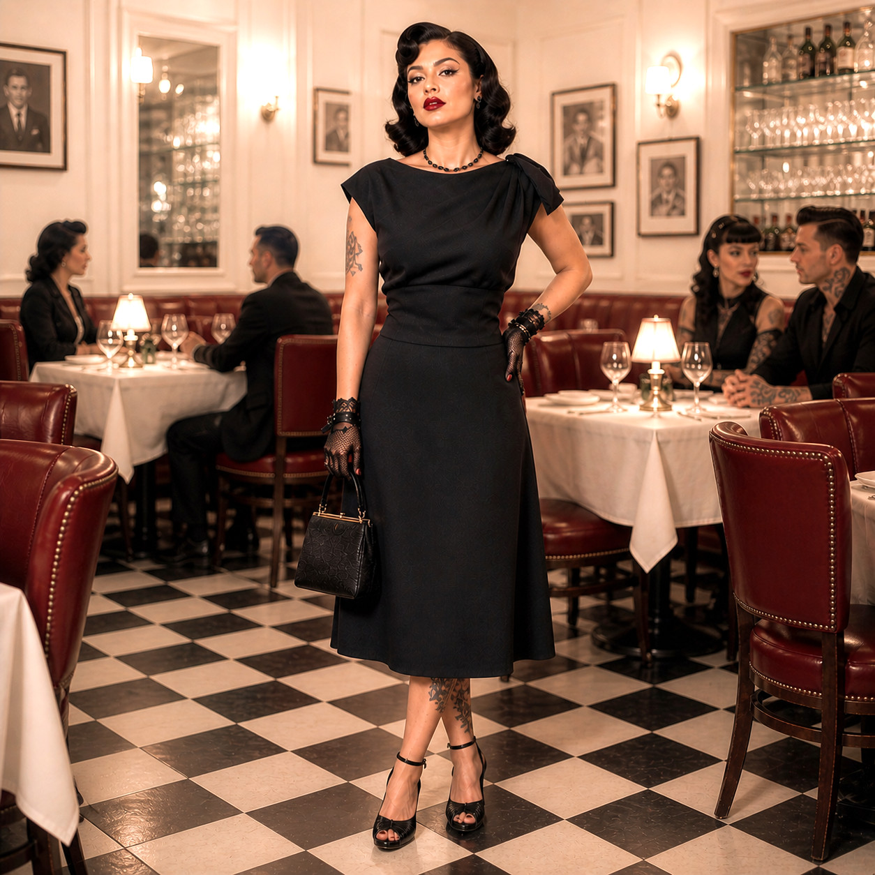 Vintage 1950s Black Wiggle Dress Party Cocktail Dark Pinup rockabilly gothabilly