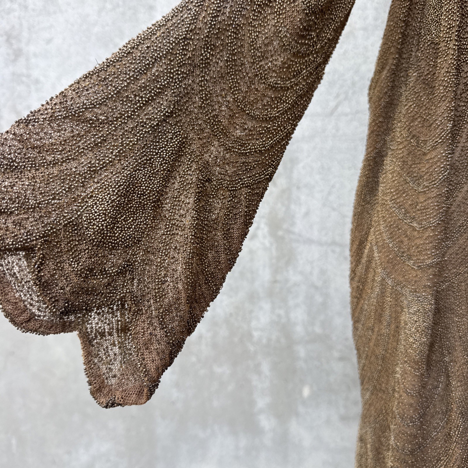 Antique 1920s Completely Beaded Gold Coat Scalloped Hem Art Deco Net Vintage