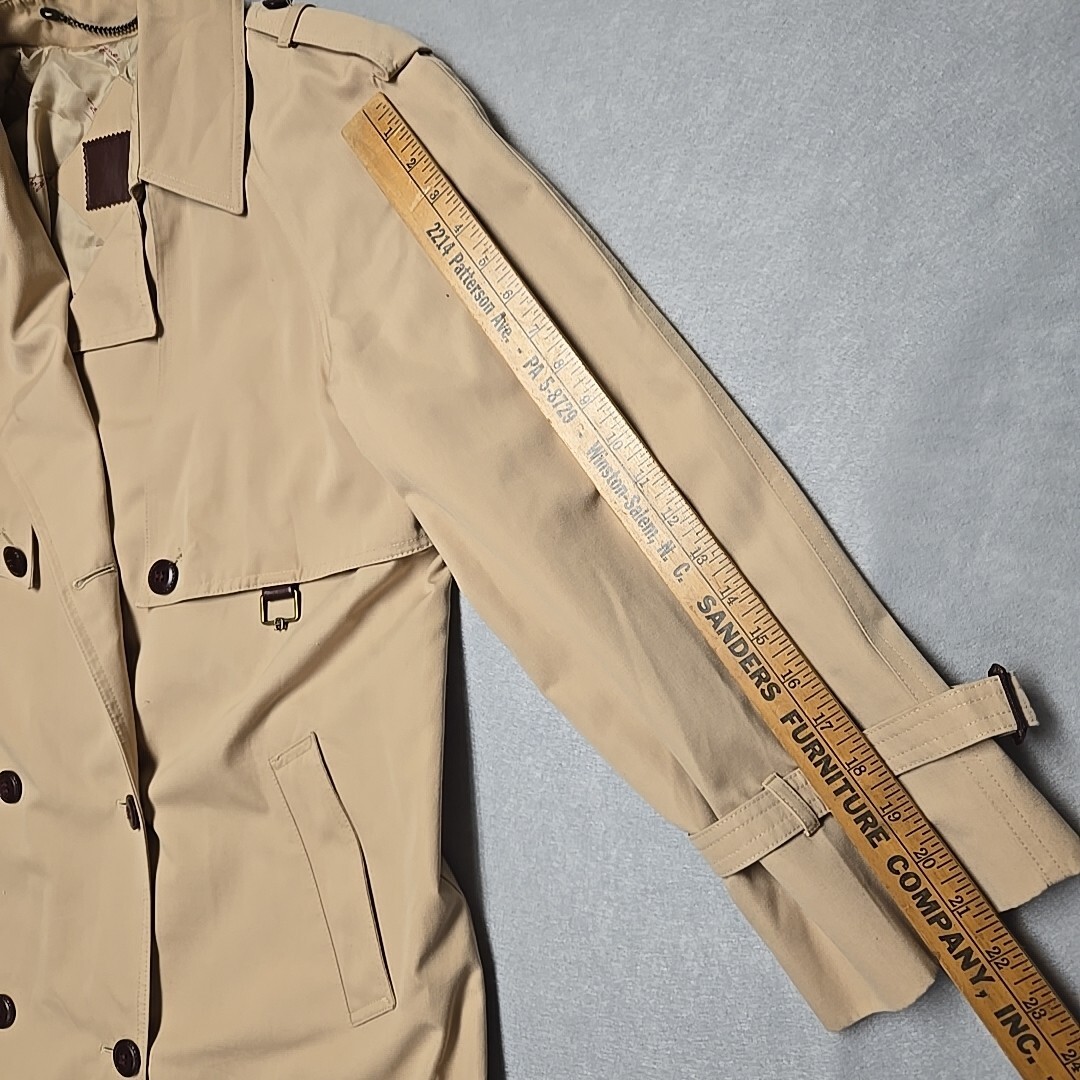VTG Etienne Aigner Long Khaki Trench Coat 12 Leather Accent Neutral