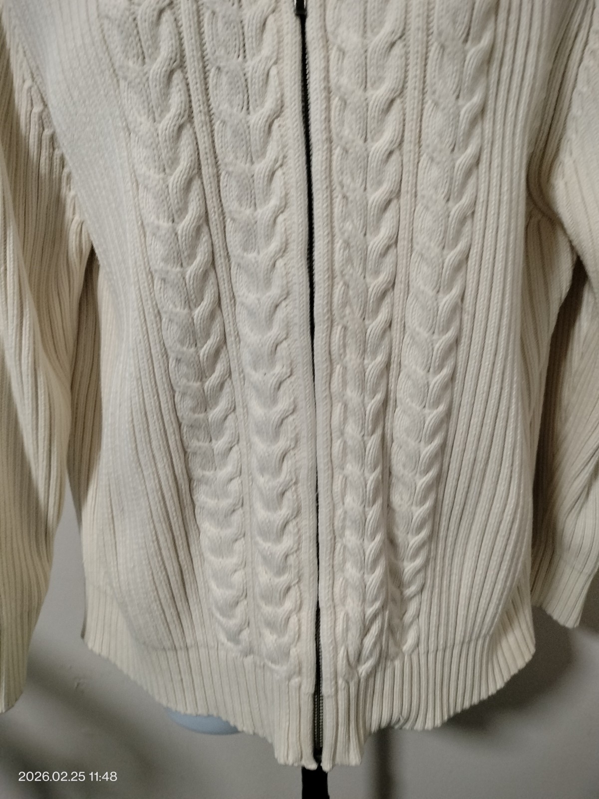 90s Lands End Cable Knit Full Zip Sweater Women’s 100% Cotton Sz 1X Beige
