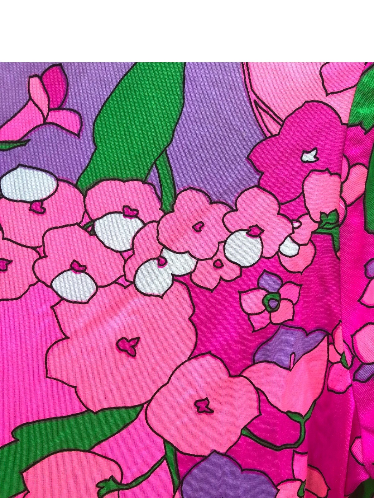 Vintage Mod ’70s Wild Trippy Hot Pink Purple Green Floral Polyester Maxi Dress M